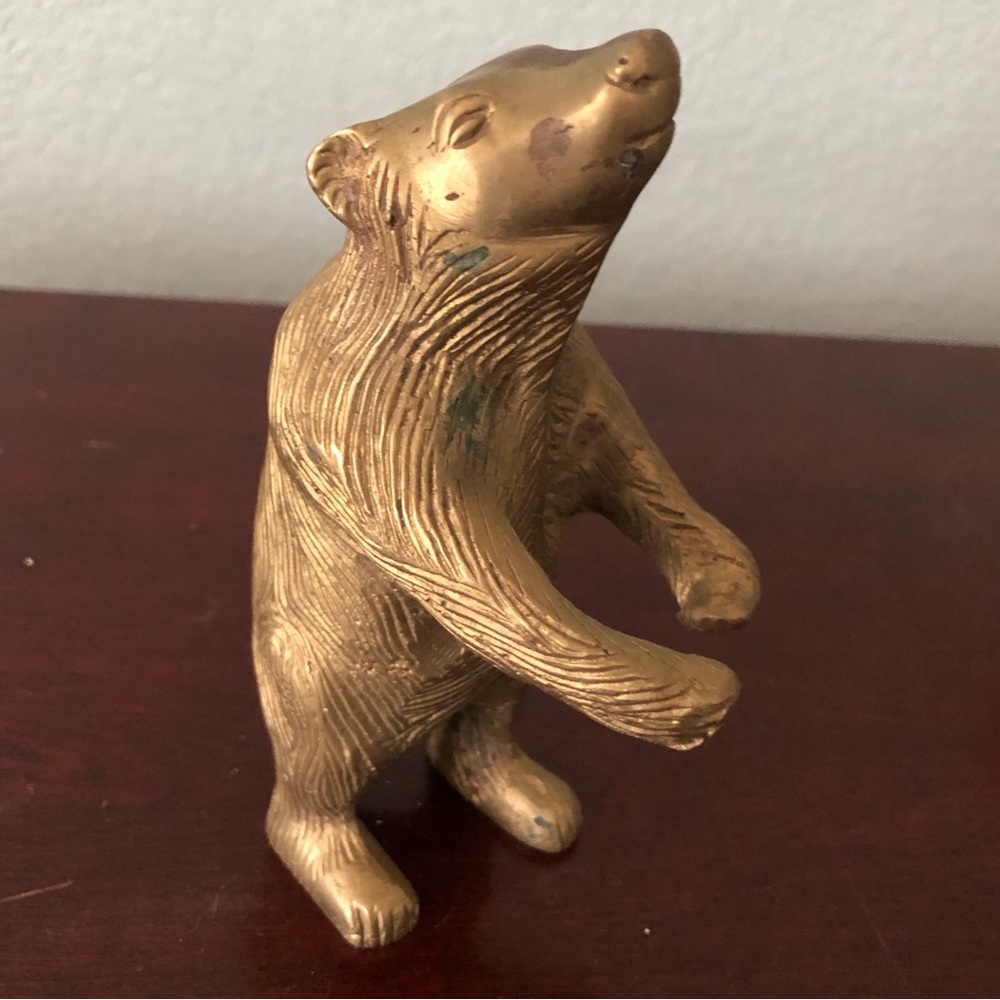 vtg solid brass standing bear figurines made in india